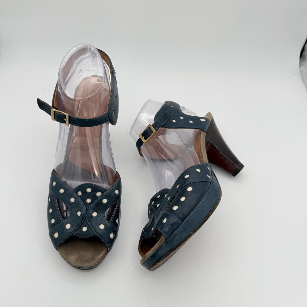 Chie Mihara - women’s Navy white dots heeled Sandals open toe pumps shoes 9 / 39
